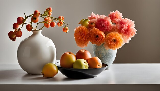 a vase of flowers and a vase with flowers on a table