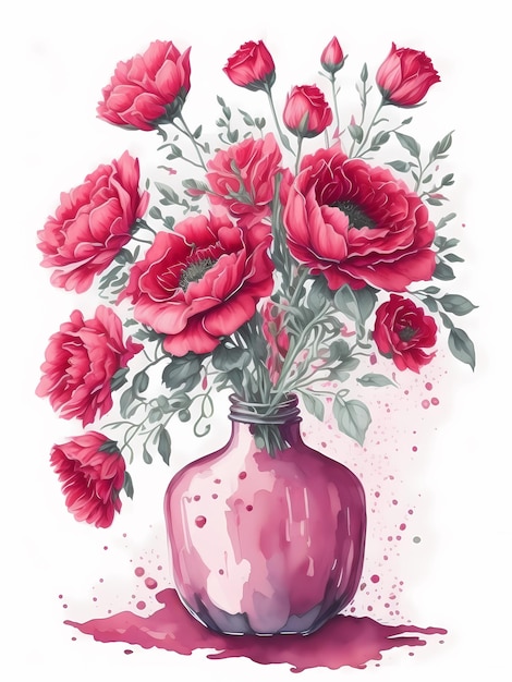 Vase of flowers watercolor clip art