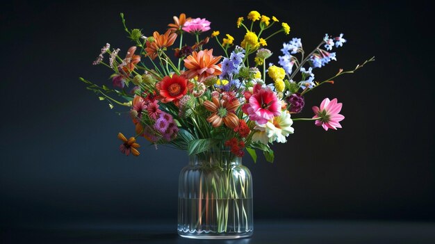 a vase of flowers with a black background and a black background