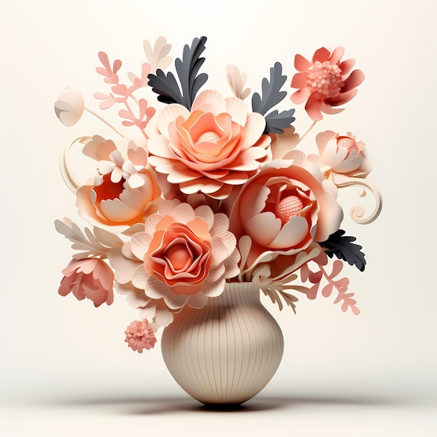 A vase of flowers with a white background with a picture of a flower.