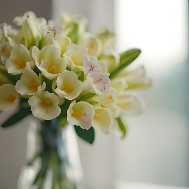 Foto un vaso di fiori con un fiore bianco sullo sfondo