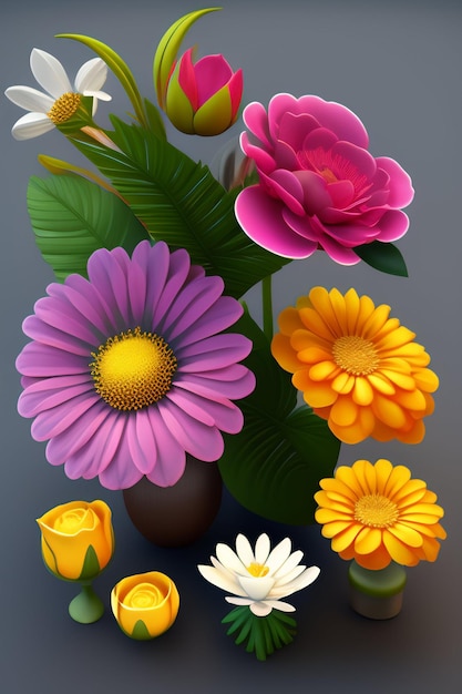 A vase of flowers with a yellow flower in it