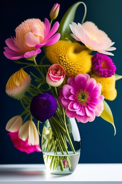 A vase of flowers with a yellow and pink flower on it.