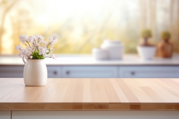 Vase of Flowers on Wooden Table