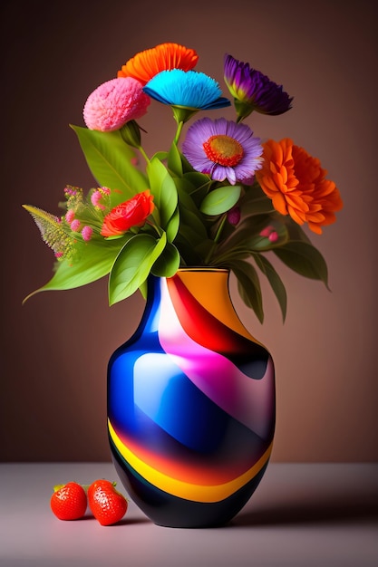 Vase holds colorful bouquet of beautiful flowers