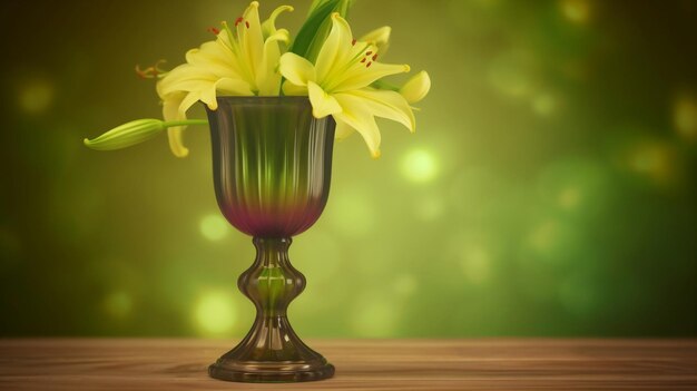 A vase of lilies on a table