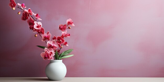 Foto vase met orchideeën op de muur kopie ruimte mockup