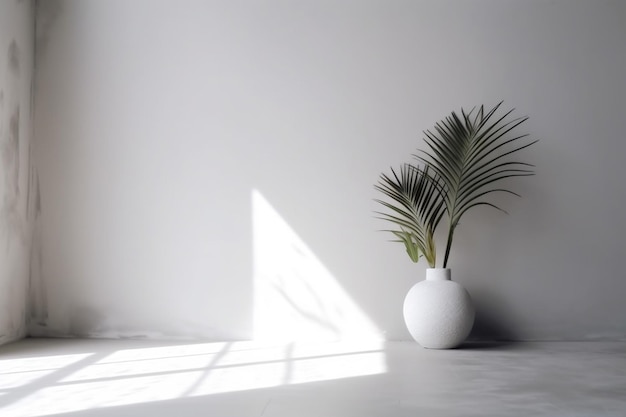 Vase palm wall house interior home tree concrete design decor shadows sunlight Generative AI