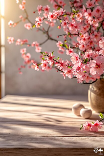 Foto un vaso di fiori rosa con un raggio di sole nell'angolo