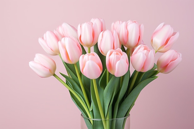 a vase of pink and white flowers with green leaves