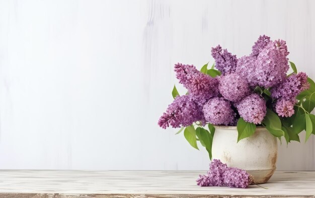 A vase of purple flowers with a white background