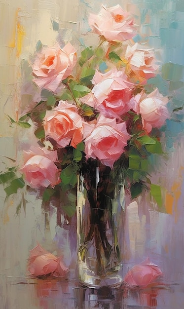 a vase of roses by person