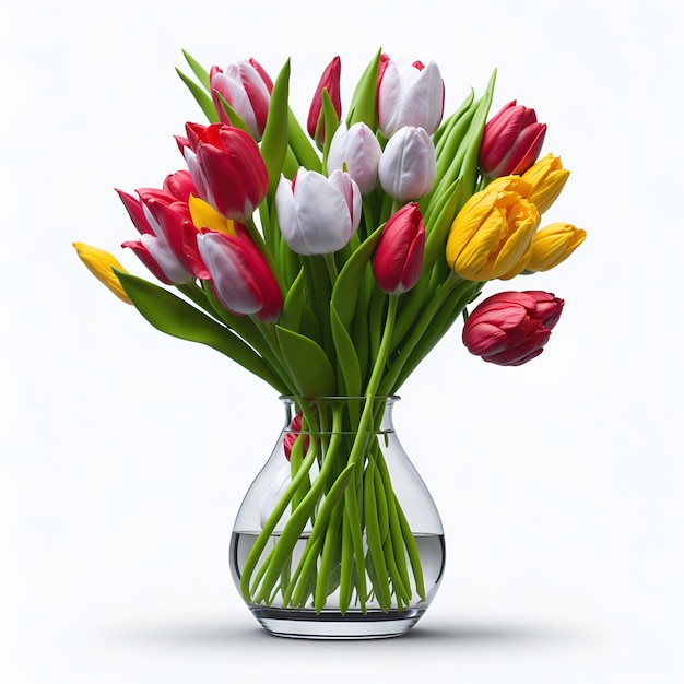 A vase of tulips with the word tulips on it