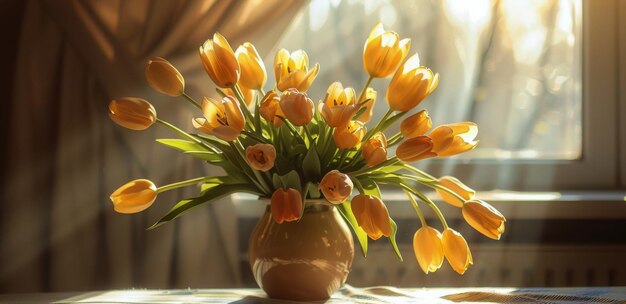 Vase vol gele bloemen op tafel