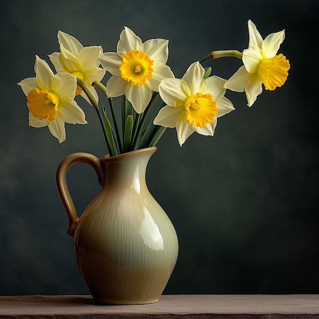 色の背景にある美しいチューリップの花束の花瓶