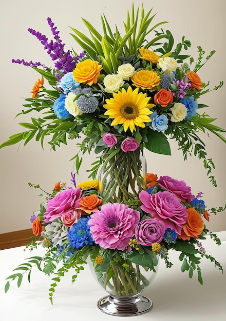 A vase with a bouquet of flowers in it