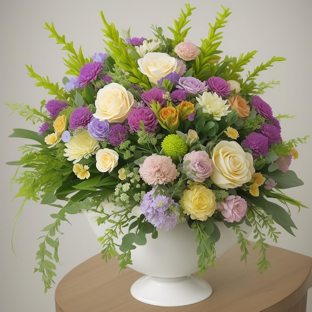 A vase with a bouquet of flowers in it