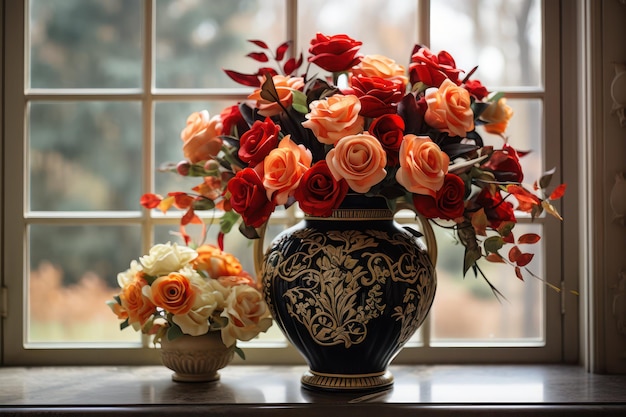 vase with a bouquet of roses