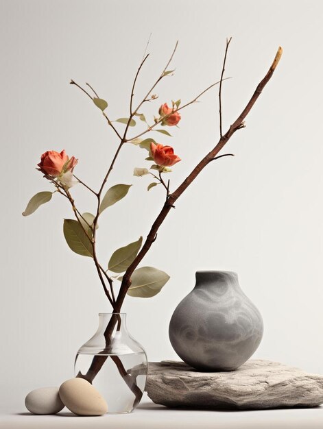 a vase with a branch that has the word " rose " on it.