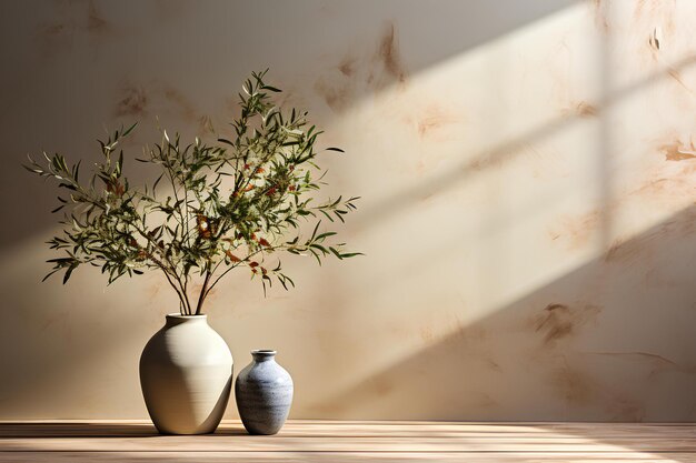 A vase with a bunch of leaf branches