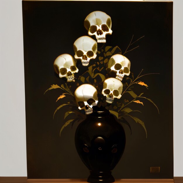 a vase with a bunch of skulls in it