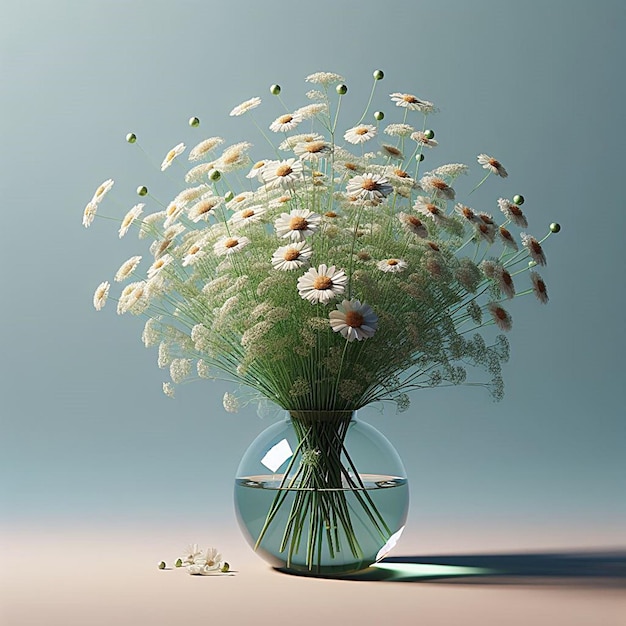 Vase with chamomile flowers