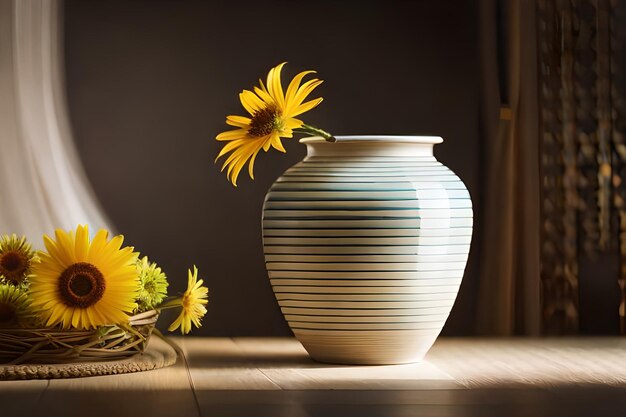 ヒナギクの花瓶とテーブルの上の花瓶。