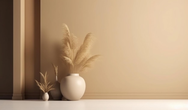 A vase with feathers in a vase on a white table