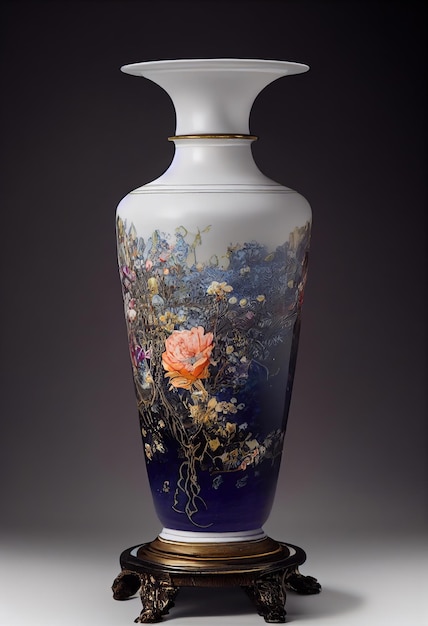 A vase with a flower painted on it