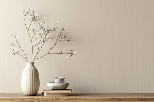 Photo a vase with flowers and a book on a table