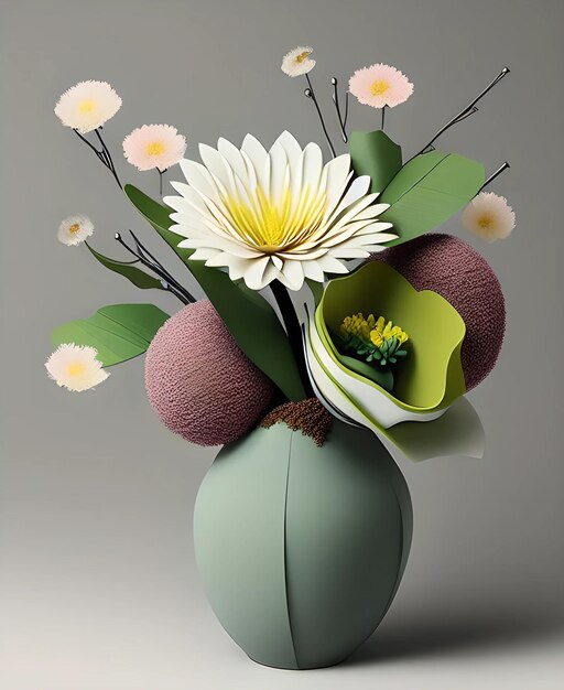 A vase with flowers and a flower in it