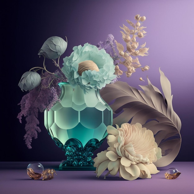 A vase with flowers and a flower on it