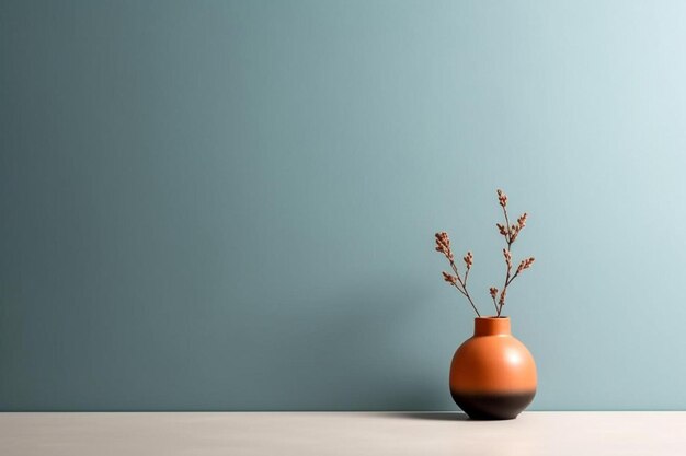 A vase with flowers in it and a blue background