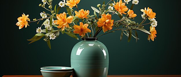 Photo a vase with flowers in it and a bowl with flowers