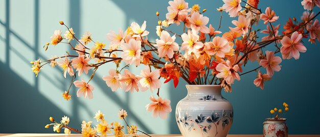 a vase with flowers in it on a table