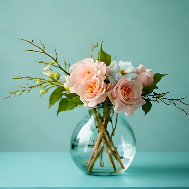 a vase with flowers in it that is filled with water