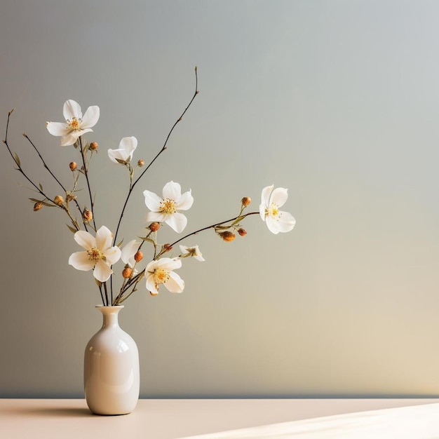 a vase with flowers in it that is white