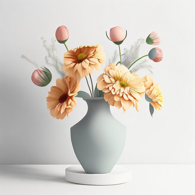 A vase with flowers in it and a white background