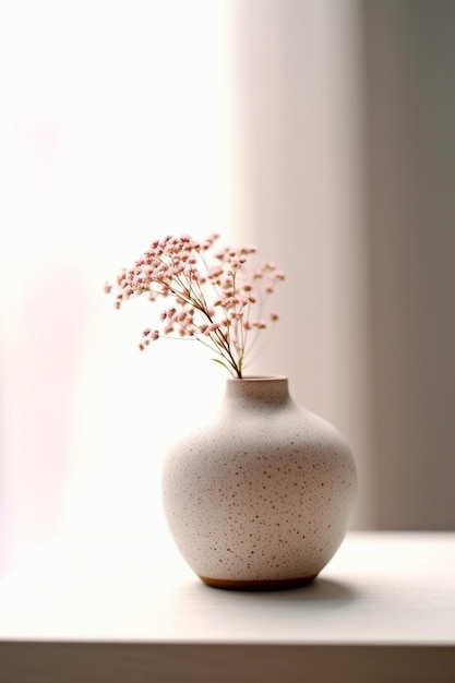 白い背景に花が入った花瓶。