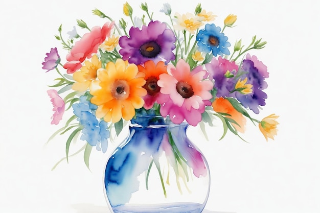 水彩風に準備された花の写真が入った花瓶