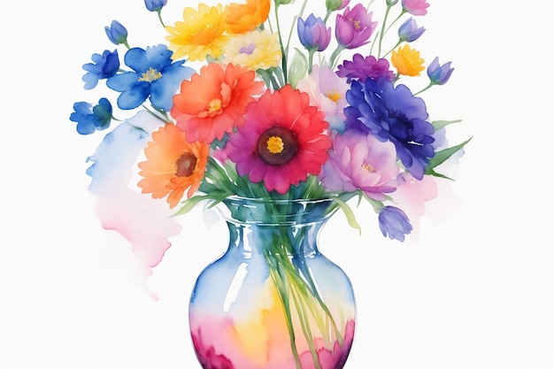 Vase with flowers photo prepared in watercolor style