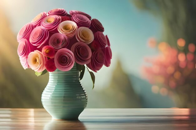 Photo a vase with flowers on the table and the words 