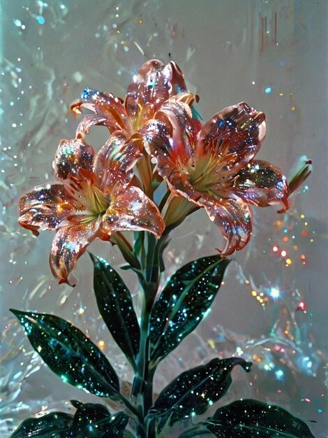 a vase with flowers and water drops on it