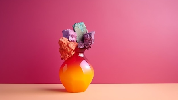 a vase with multicolored flowers in it is on a table.