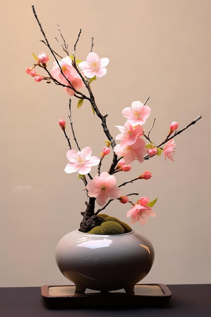 A vase with pink flowers and green leaves is shown.
