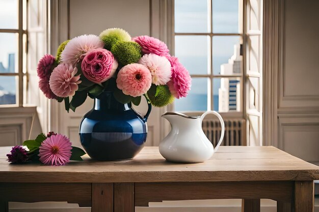 ピンクの花が入った花瓶