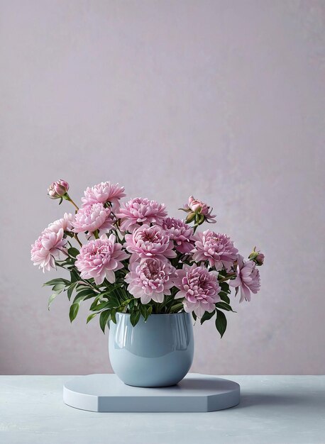 a vase with pink flowers on a table