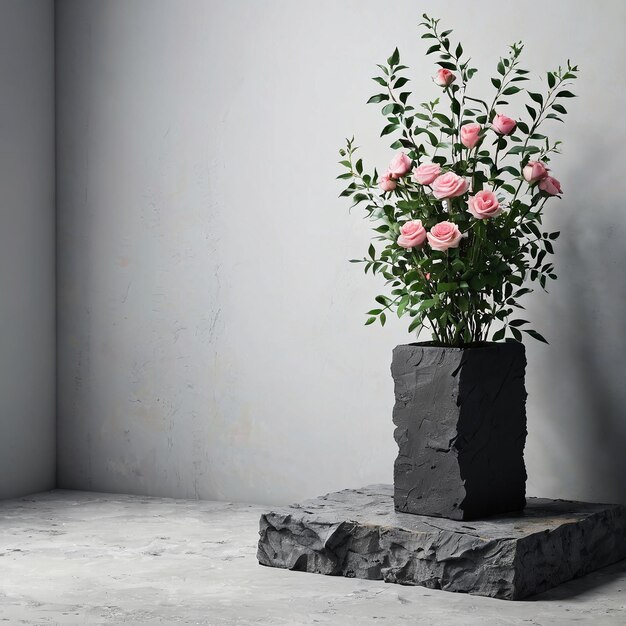 a vase with pink roses in it