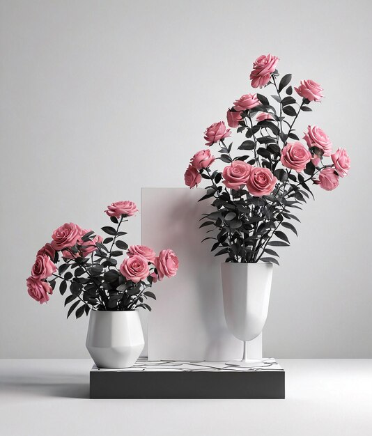 a vase with pink roses in it