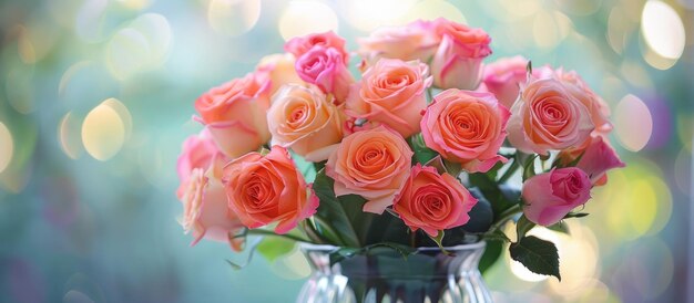 Vase With Pink Roses on Table